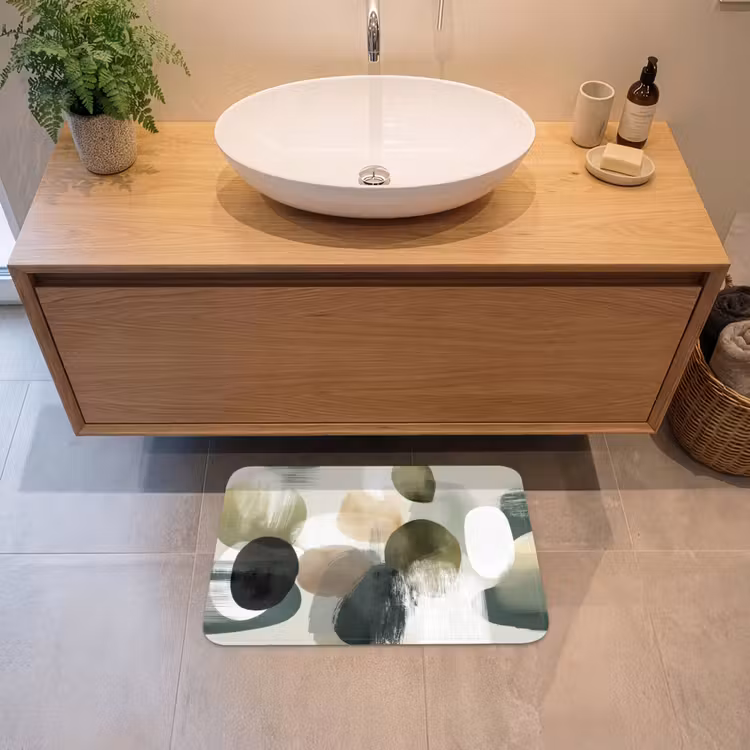 Badmat - Minimalistisch - Cirkels - Penseelstreken - Beige — 2