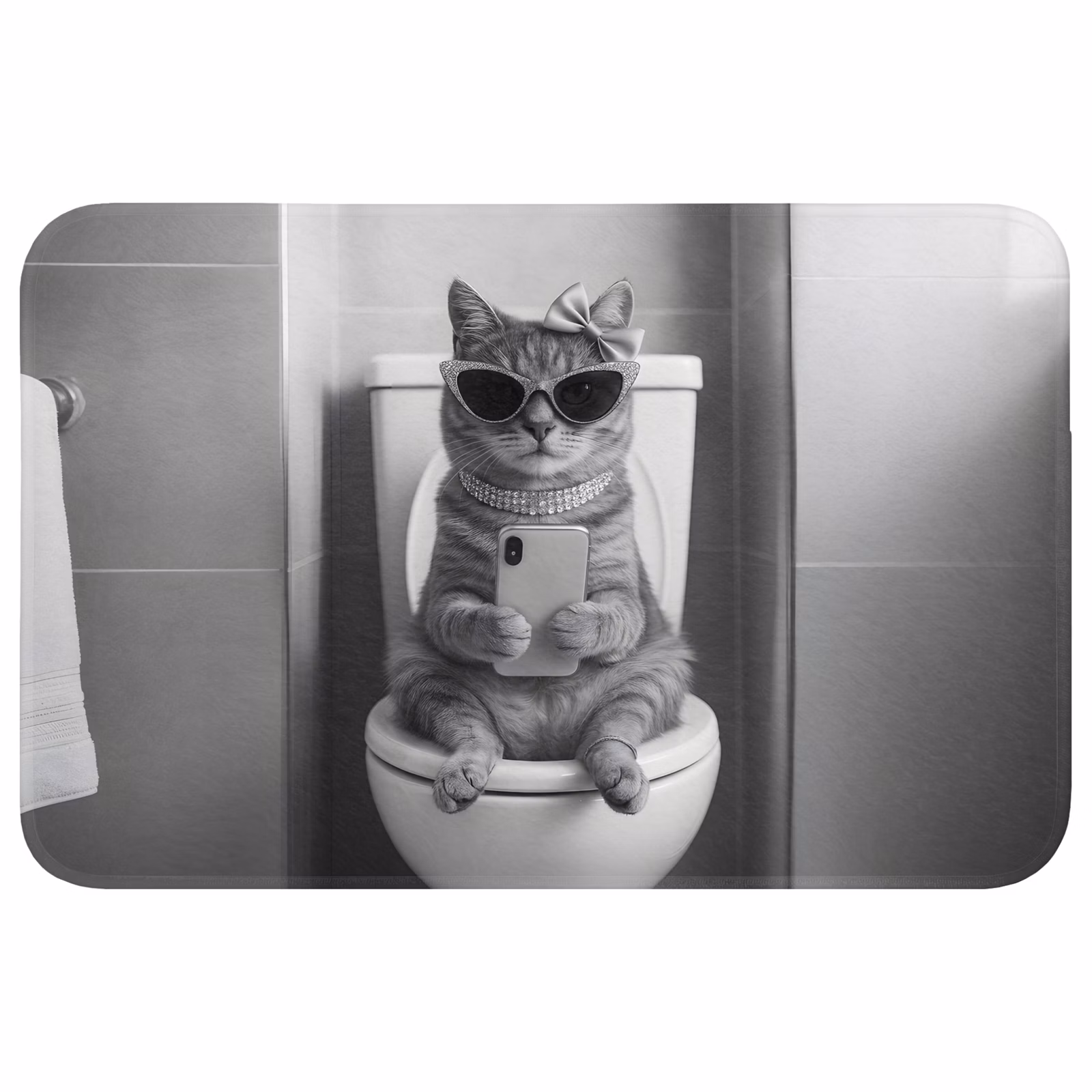 Badmat - Kat - Telefoon - Toilet - Zwart - Wit — 1
