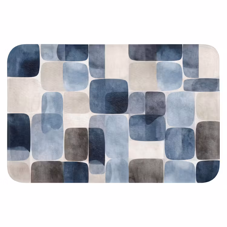 Badmat - Patroon - Blauw - Vierkanten — 1