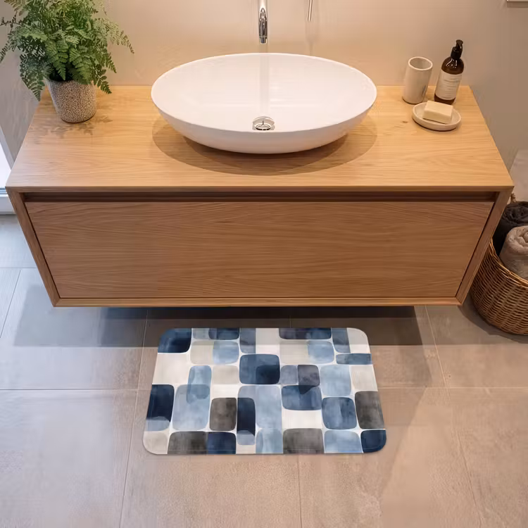 Badmat - Patroon - Blauw - Vierkanten — 2