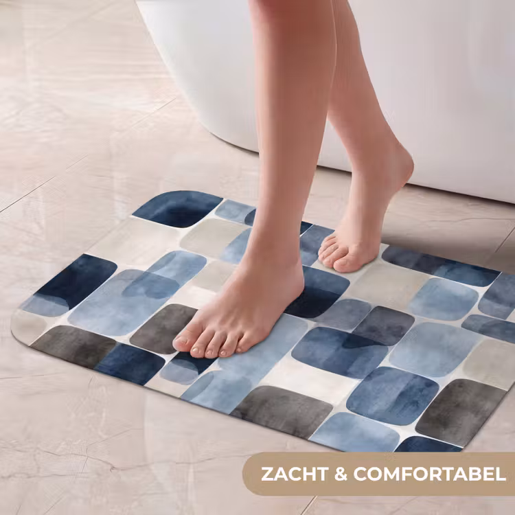 Badmat - Patroon - Blauw - Vierkanten — 5