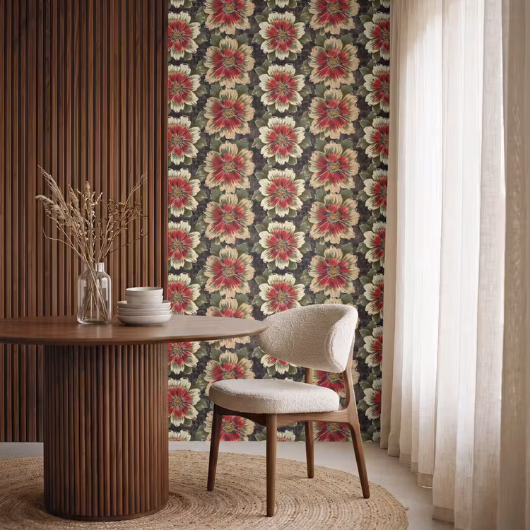 Behang - Bloemen - Klassiek - Patroon - Rood — 4