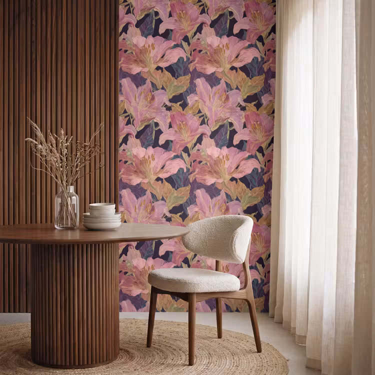 Behang - Lelies - Patroon - Roze - Goud — 4