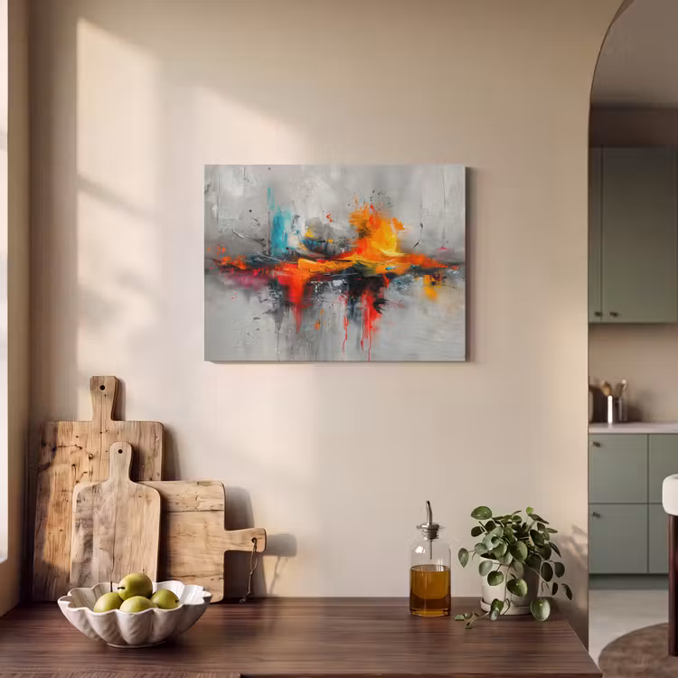 Akoestisch schilderij - Moderne kunst - Oranje - Grijs - Abstract — 3