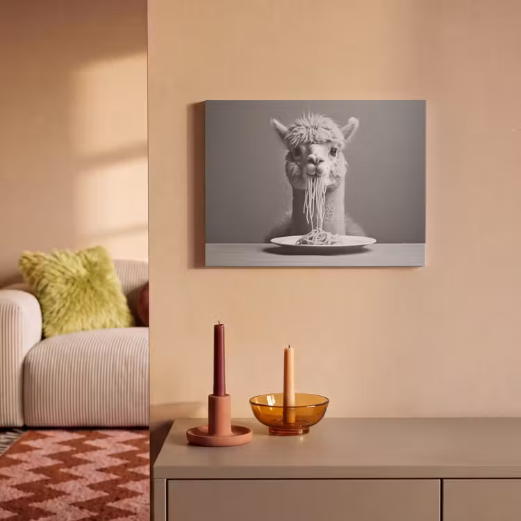 Akoestisch schilderij - Alpaca - Pasta - Zwart - Wit - Grappig - Dieren — 2