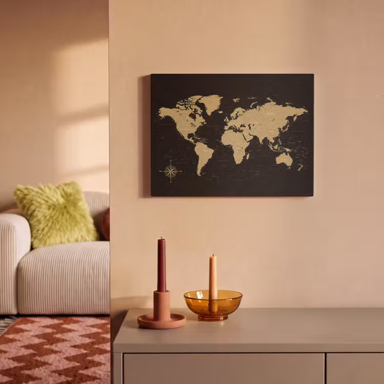 Akoestisch schilderij - Wereldkaart - Beige - Zwart — 2