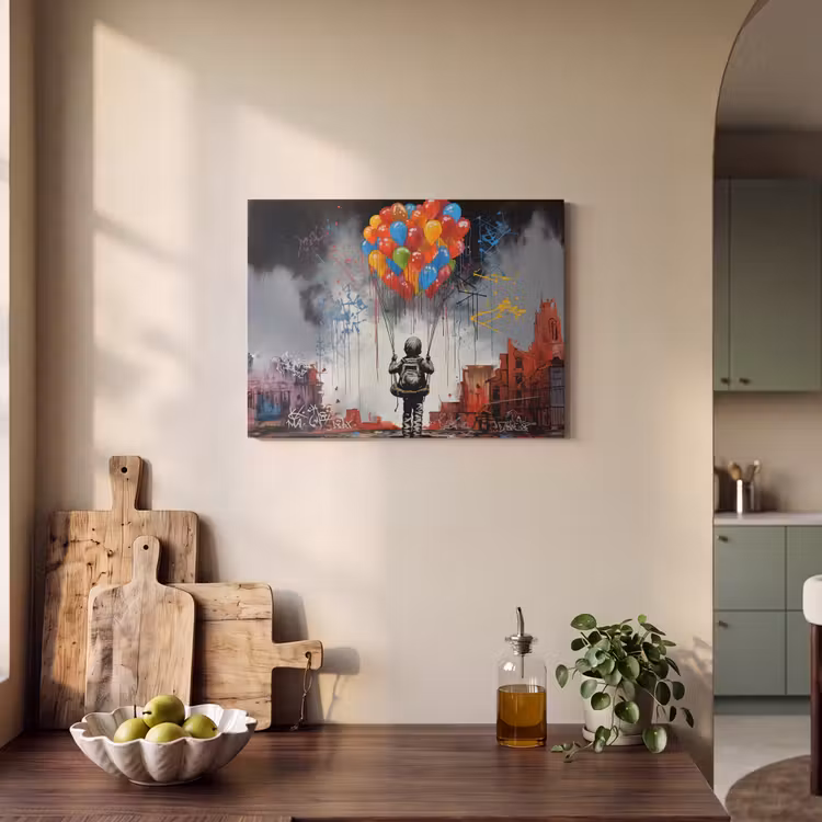 Akoestisch schilderij - Jongen - Ballonnen - Gebouwen - Kunst — 3