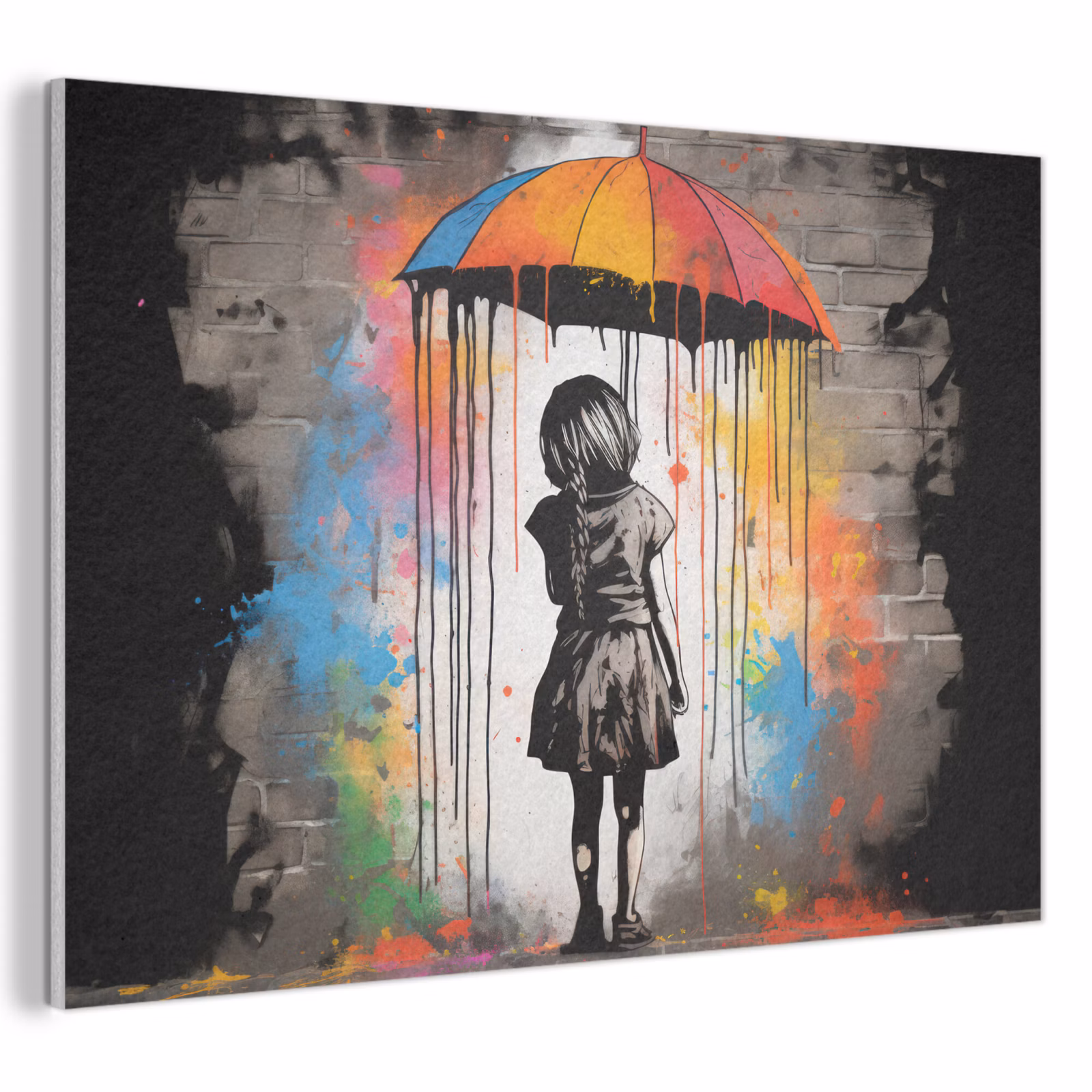 Akoestisch schilderij - Meisje - Kunst - Paraplu - Graffiti - Kleuren - Muur — 1