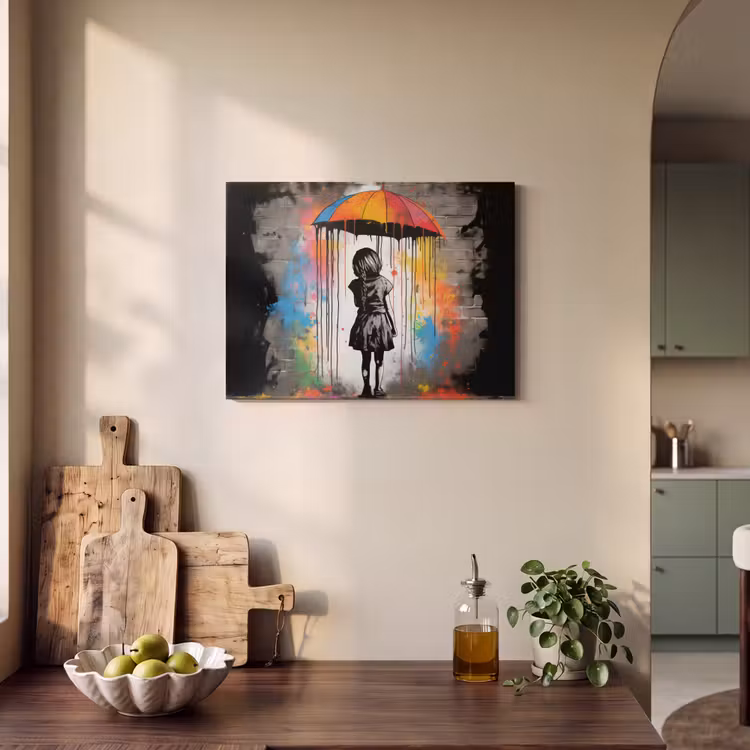Akoestisch schilderij - Meisje - Kunst - Paraplu - Graffiti - Kleuren - Muur — 3