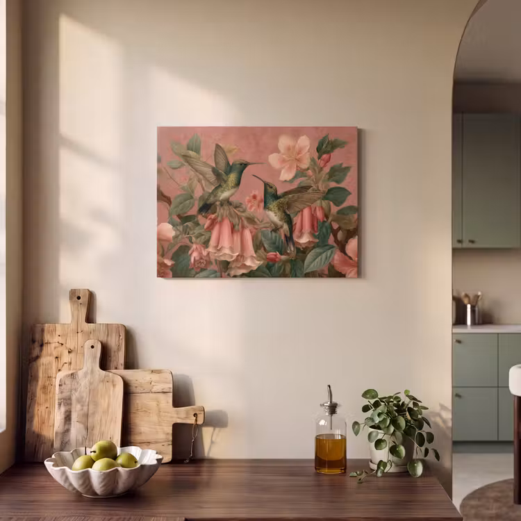 Akoestisch schilderij - Kolibries - Bloemen - Groen - Roze — 3