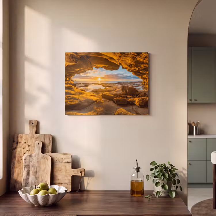 Akoestisch schilderij - Grot - Zee - Horizon - Zonsondergang — 3