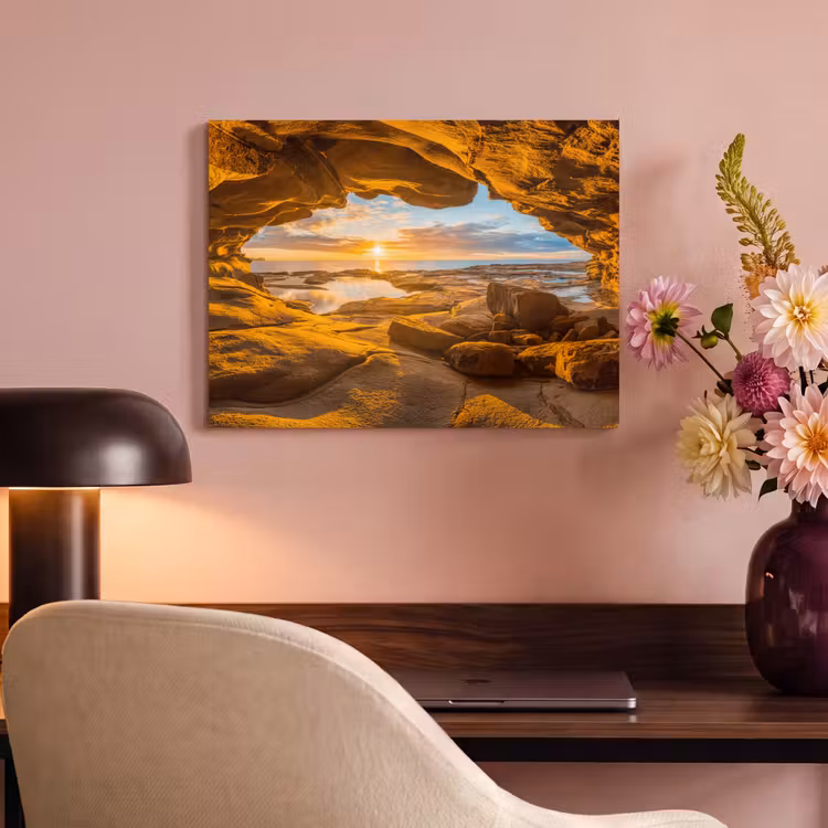 Akoestisch schilderij - Grot - Zee - Horizon - Zonsondergang — 4