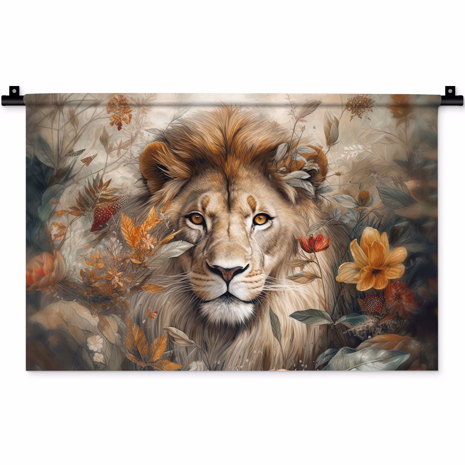 Wandkleed - Leeuw - Wilde dieren - Planten - Natuur - Bloemen — 1