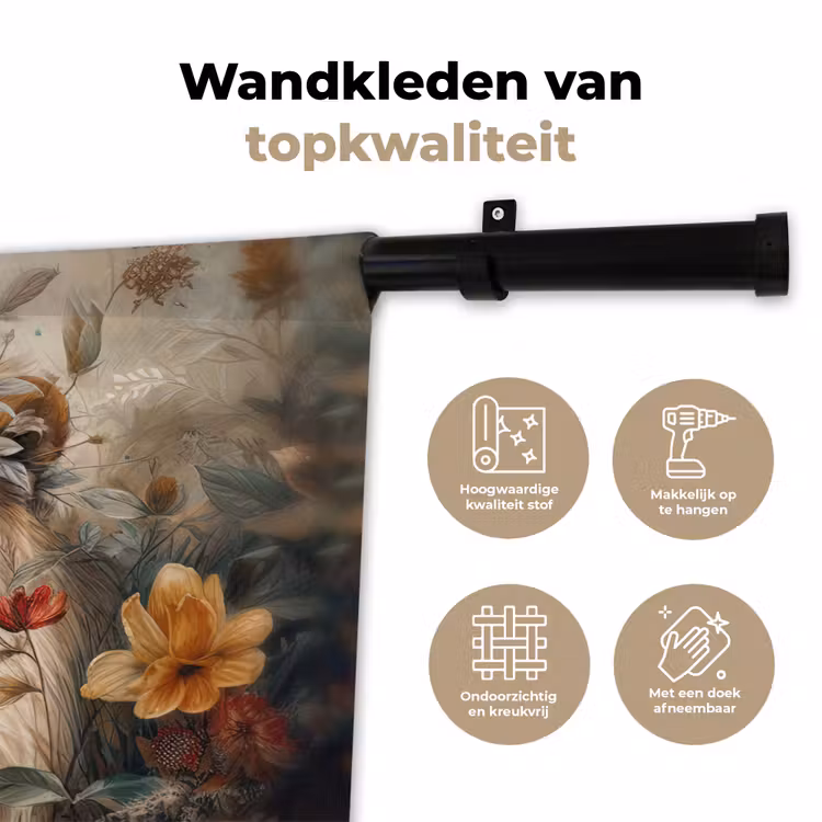 Wandkleed - Leeuw - Wilde dieren - Planten - Natuur - Bloemen — 3