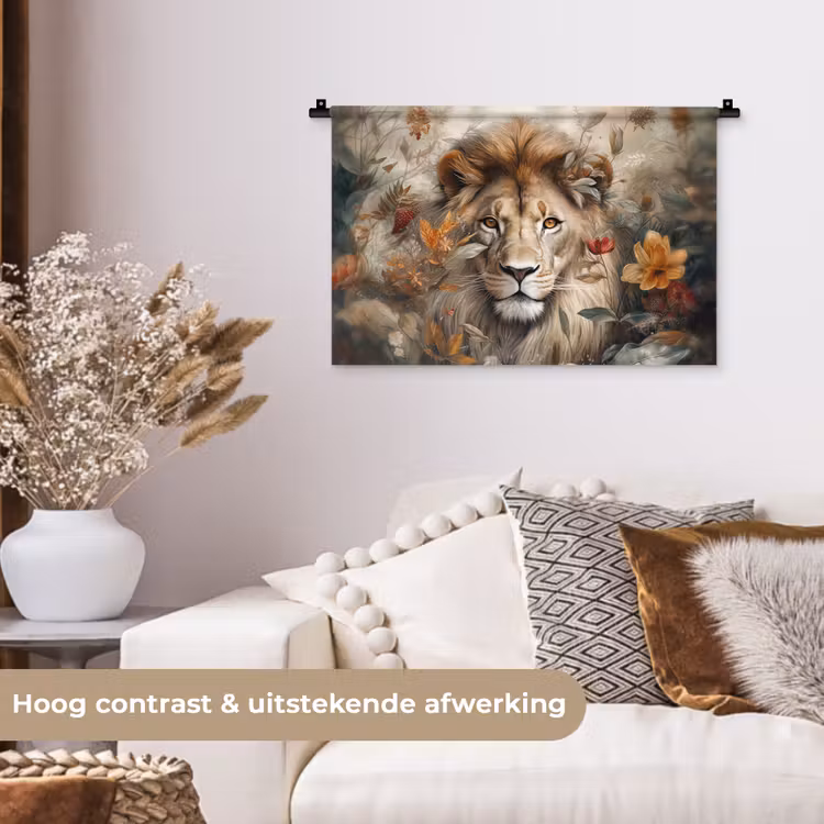 Wandkleed - Leeuw - Wilde dieren - Planten - Natuur - Bloemen — 4