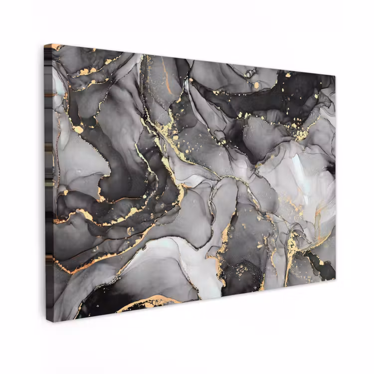 Canvas schilderij - Grijs - Luxe - Goud - Marmer — 1