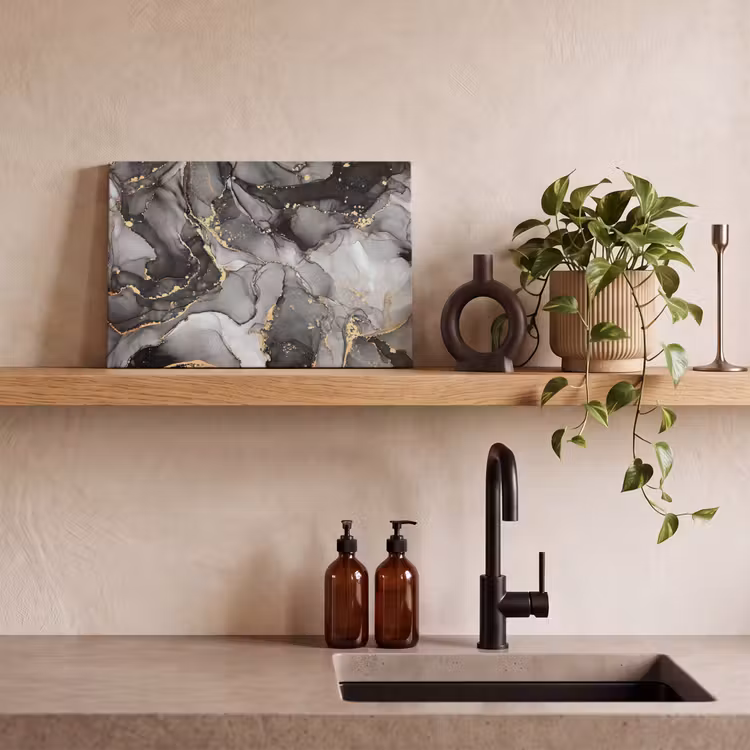 Canvas schilderij - Grijs - Luxe - Goud - Marmer — 3