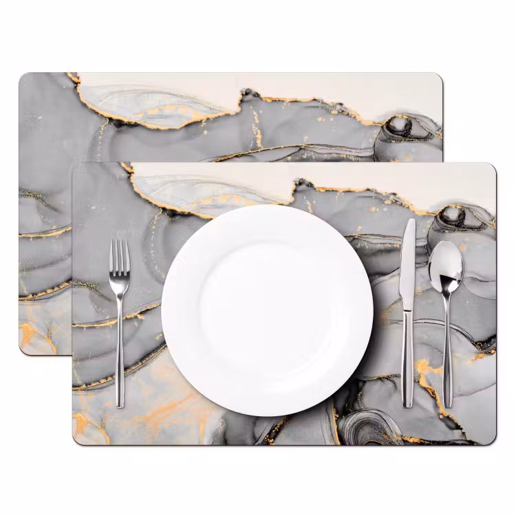 Placemat - 6 stuks - Marmer - Goud - Grijs — 2
