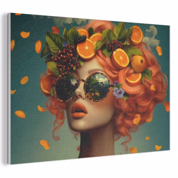 Akoestisch schilderij - Vrouw - Sinaasappel - Bessen - Oranje — 1