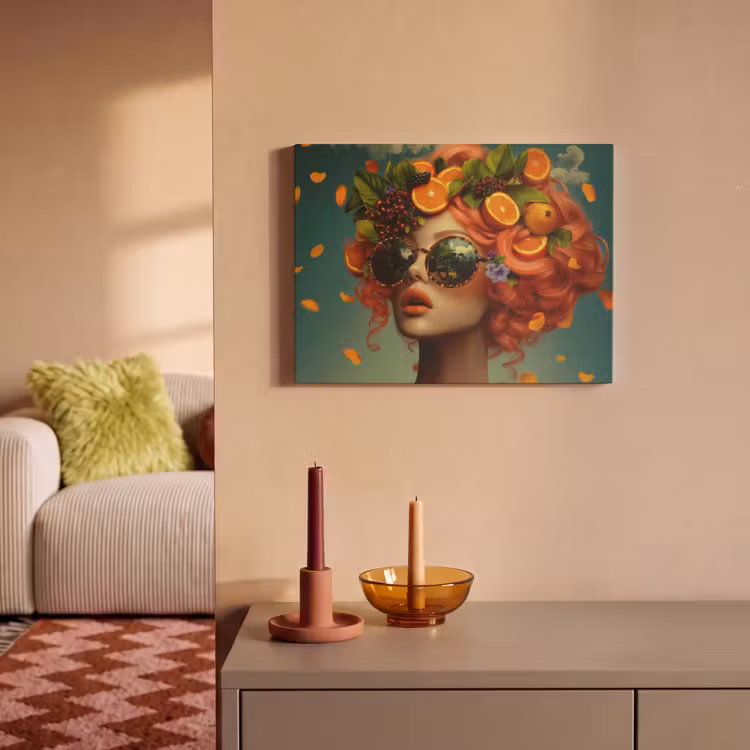 Akoestisch schilderij - Vrouw - Sinaasappel - Bessen - Oranje — 2