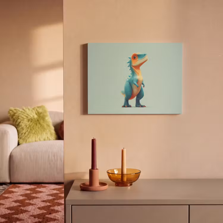 Akoestisch schilderij - Cartoon - Dino - Oranje - Stekels — 2