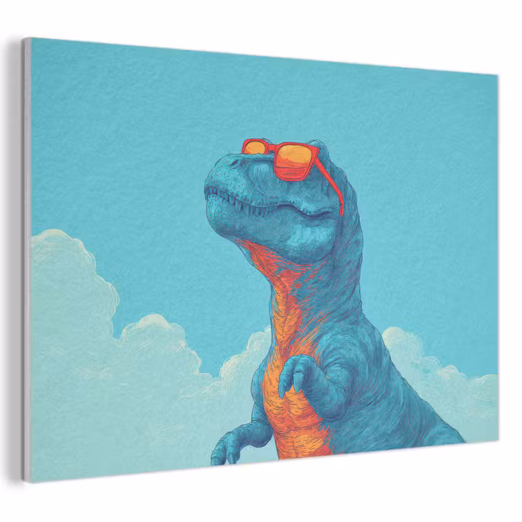 Akoestisch schilderij - T-Rex - Blauw - Wolken - Zonnebril — 1