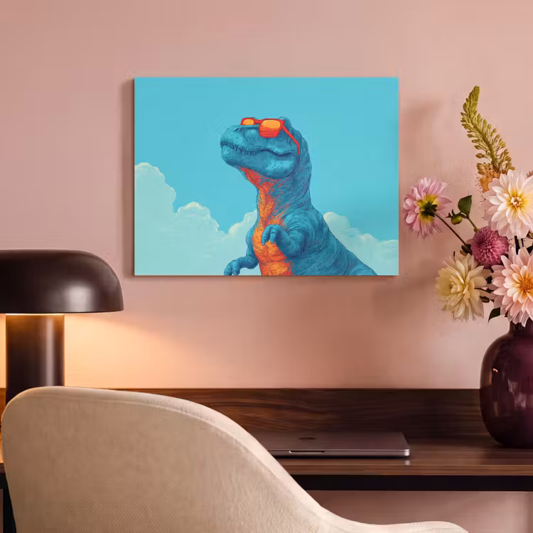 Akoestisch schilderij - T-Rex - Blauw - Wolken - Zonnebril — 4