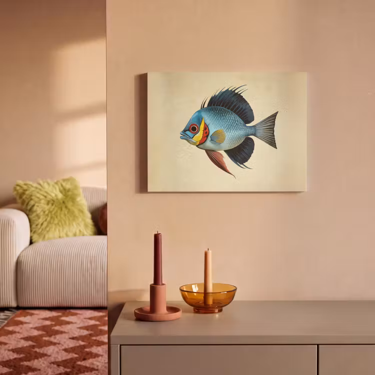 Akoestisch schilderij - Blauw - Kieuwen - Vis - Illustratie — 2