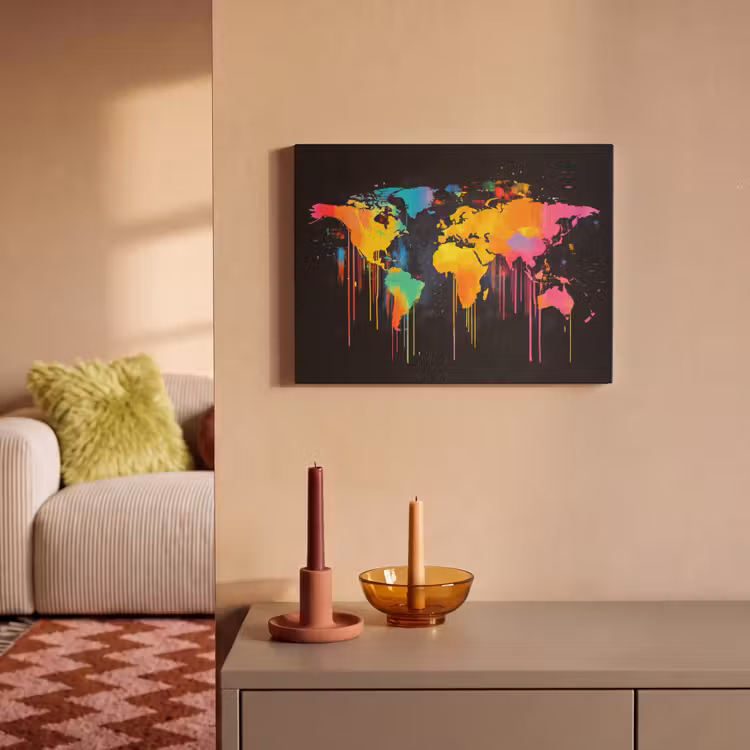 Akoestisch schilderij - Wereldkaart - Verf - Kleurrijk - Graffiti - Wereld — 2