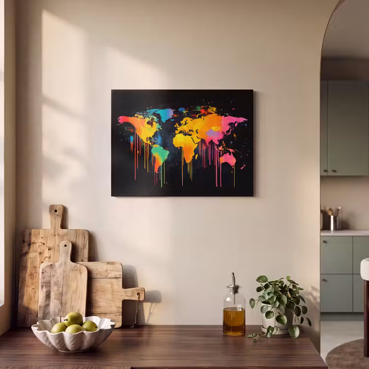 Akoestisch schilderij - Wereldkaart - Verf - Kleurrijk - Graffiti - Wereld — 3