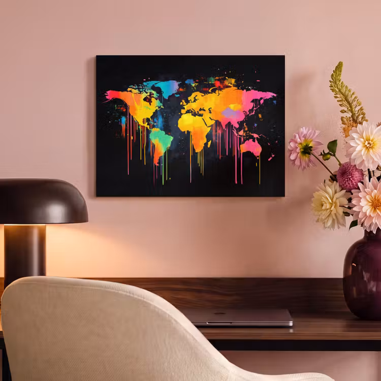 Akoestisch schilderij - Wereldkaart - Verf - Kleurrijk - Graffiti - Wereld — 4
