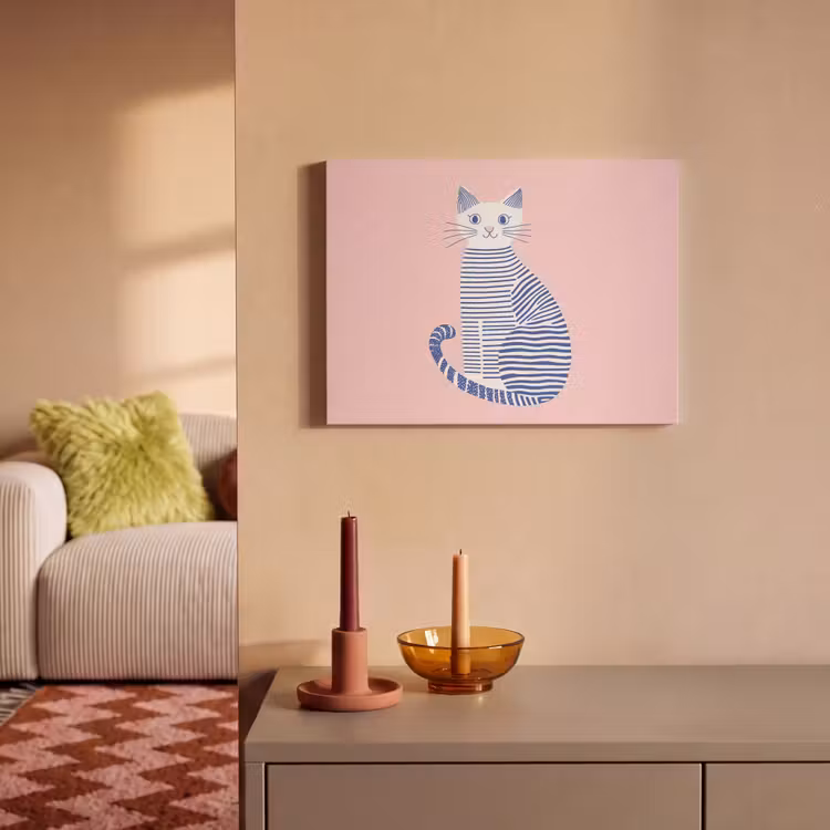 Akoestisch schilderij - Kat - Illustratie - Minimalistisch - Roze — 2