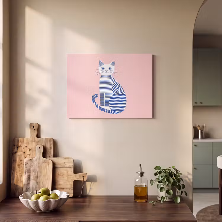 Akoestisch schilderij - Kat - Illustratie - Minimalistisch - Roze — 3