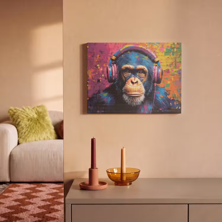 Akoestisch schilderij - Graffiti - Chimpanzee - Street art - Koptelefoon - Aap — 2