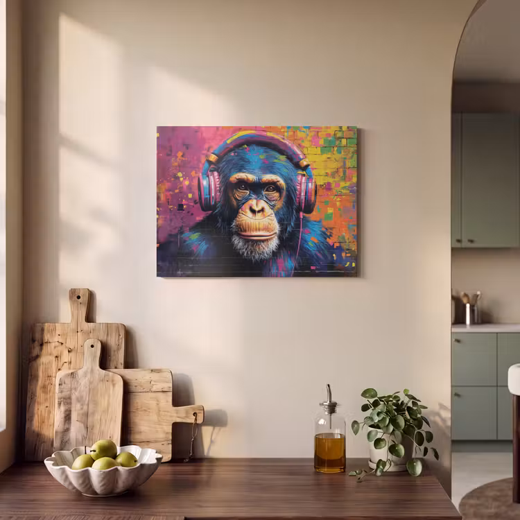Akoestisch schilderij - Graffiti - Chimpanzee - Street art - Koptelefoon - Aap — 3