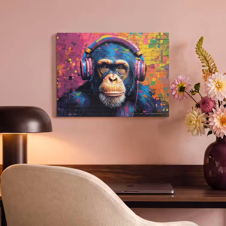 Akoestisch schilderij - Graffiti - Chimpanzee - Street art - Koptelefoon - Aap — 4