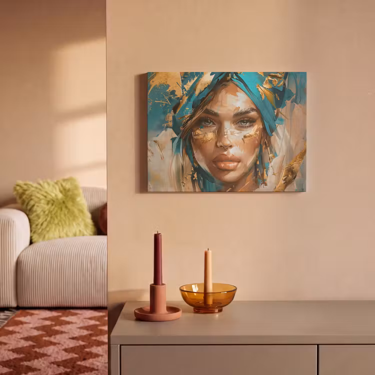 Akoestisch schilderij - Vrouw - Portret - Goud - Luxe - Blauw — 2