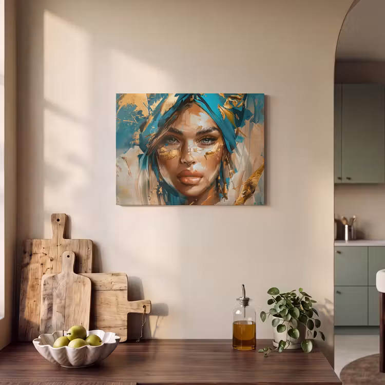 Akoestisch schilderij - Vrouw - Portret - Goud - Luxe - Blauw — 3