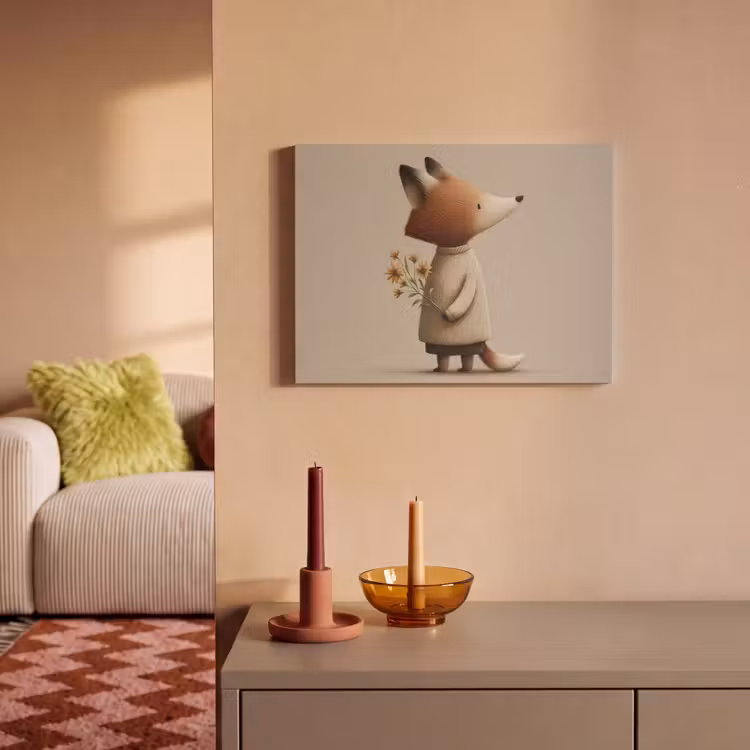 Akoestisch schilderij - Vos - Gele bloemen - Minimalistisch — 2