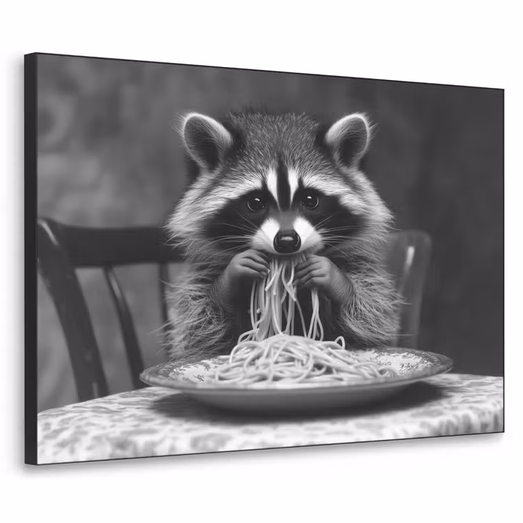 Art frame - Wasbeer - Cute - Pasta - Tafelkleed - Zwart - Wit — 1
