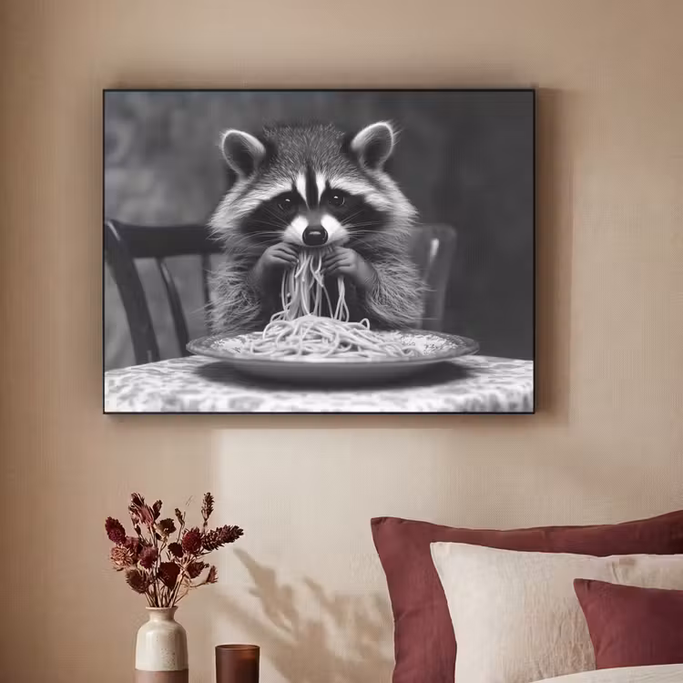 Art frame - Wasbeer - Cute - Pasta - Tafelkleed - Zwart - Wit — 3