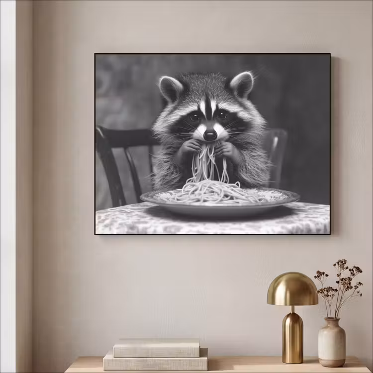 Art frame - Wasbeer - Cute - Pasta - Tafelkleed - Zwart - Wit — 5