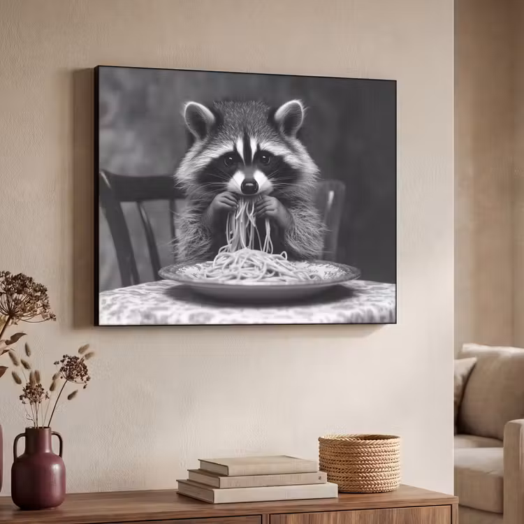 Art frame - Wasbeer - Cute - Pasta - Tafelkleed - Zwart - Wit — 7