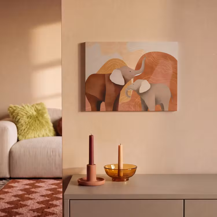 Akoestisch schilderij - Olifanten - Oranje - Abstract — 2