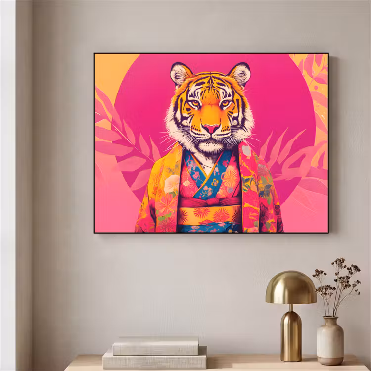 Art frame - Tijger - Kimono - Planten - Roze — 5