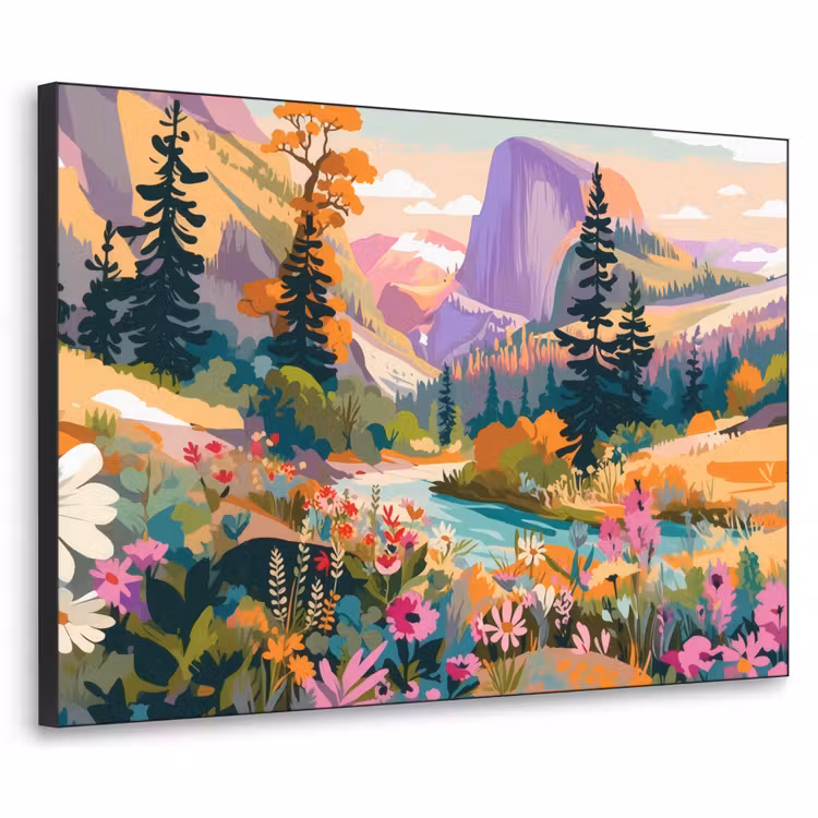 Art frame - Rivier - Vallei vol bloemen - Levendig — 1