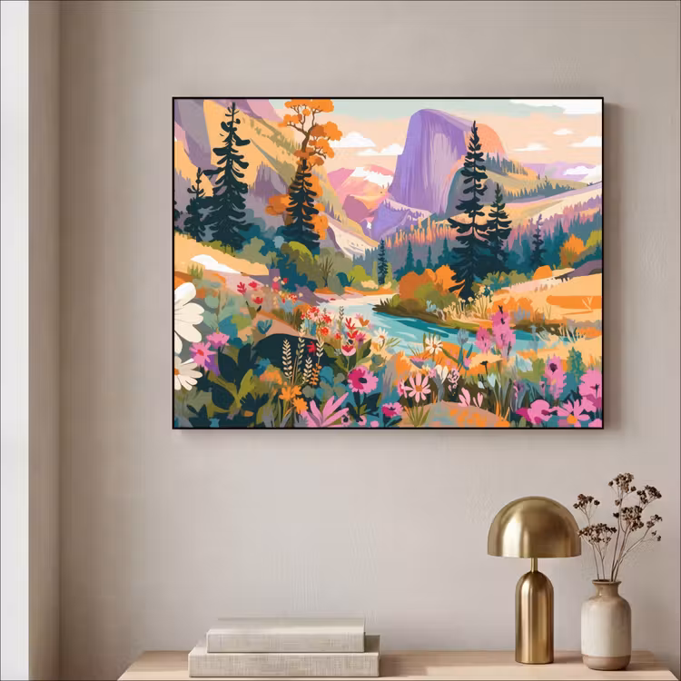 Art frame - Rivier - Vallei vol bloemen - Levendig — 5