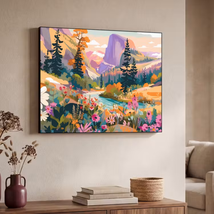 Art frame - Rivier - Vallei vol bloemen - Levendig — 7
