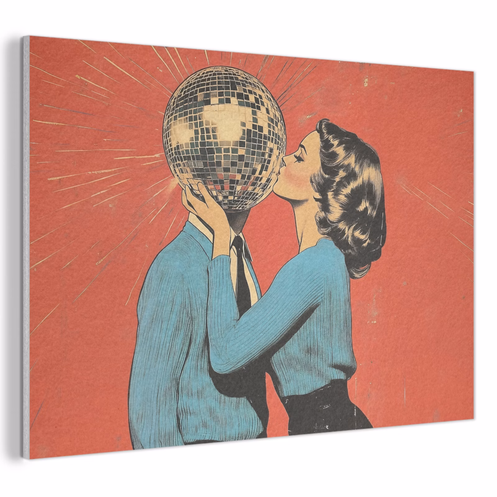 Akoestisch schilderij - Vrouw - Retro - Discobal - Kus — 1