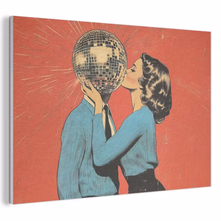 Akoestisch schilderij - Vrouw - Retro - Discobal - Kus — 1